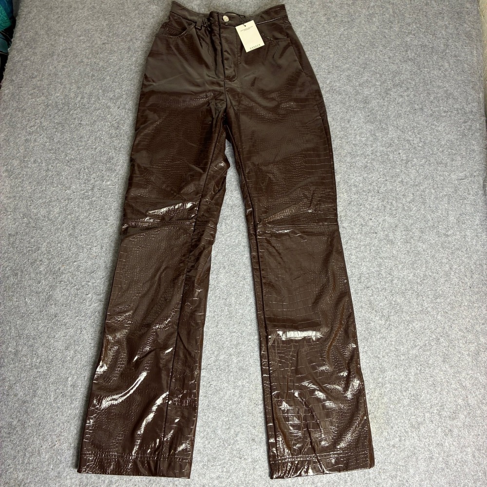 NWT Mistress Rocks Size S(L) 25x32 Dark Brown Croc Embossed Faux Leather Pants